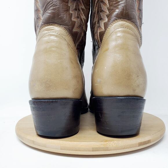 Sanders Boots Men 9.5 E WIDE Two Tone Brown Leather Retro Cowboy Western Vintage - Picture 10 of 16